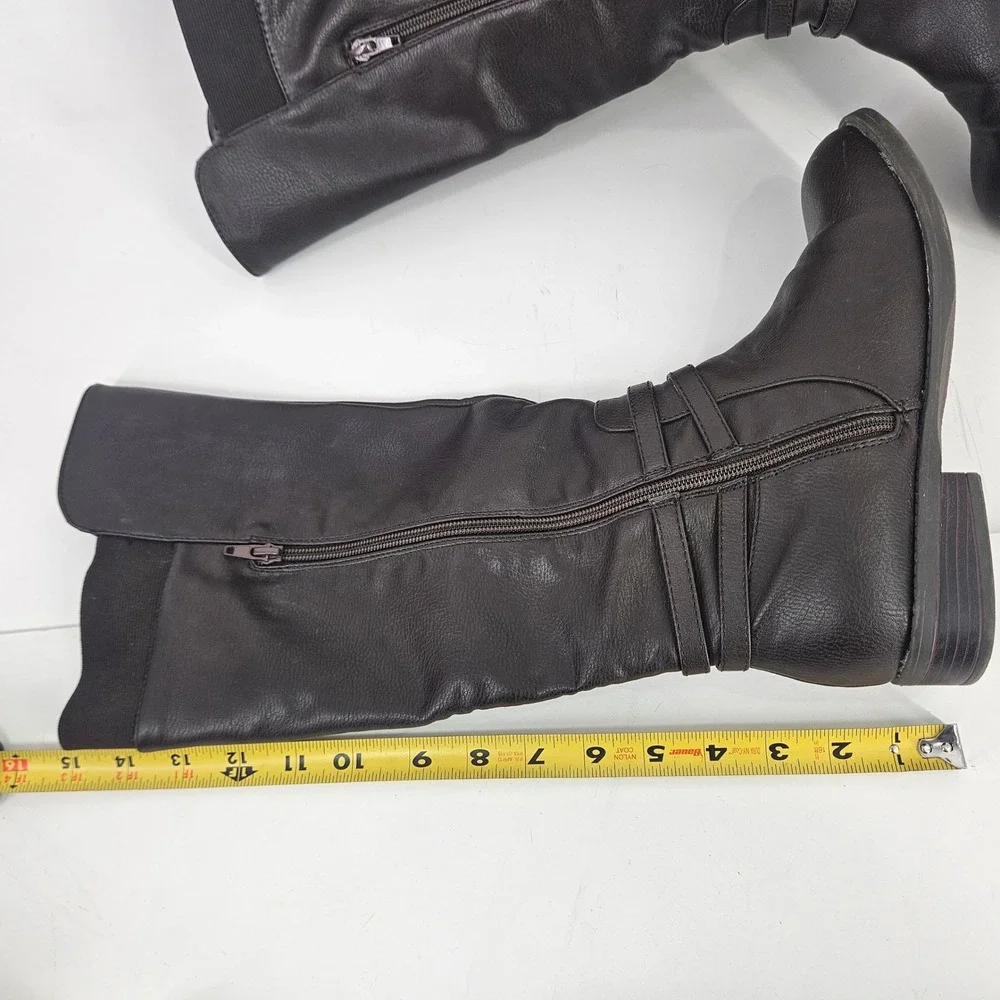Brown Knee‎ High Tall Boots Women's Size 8 Side Zip Faux Leather Stretch Calf